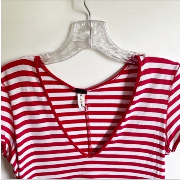 We the Free Avery tee red white striped v neck cotton - Picture 5 of 8